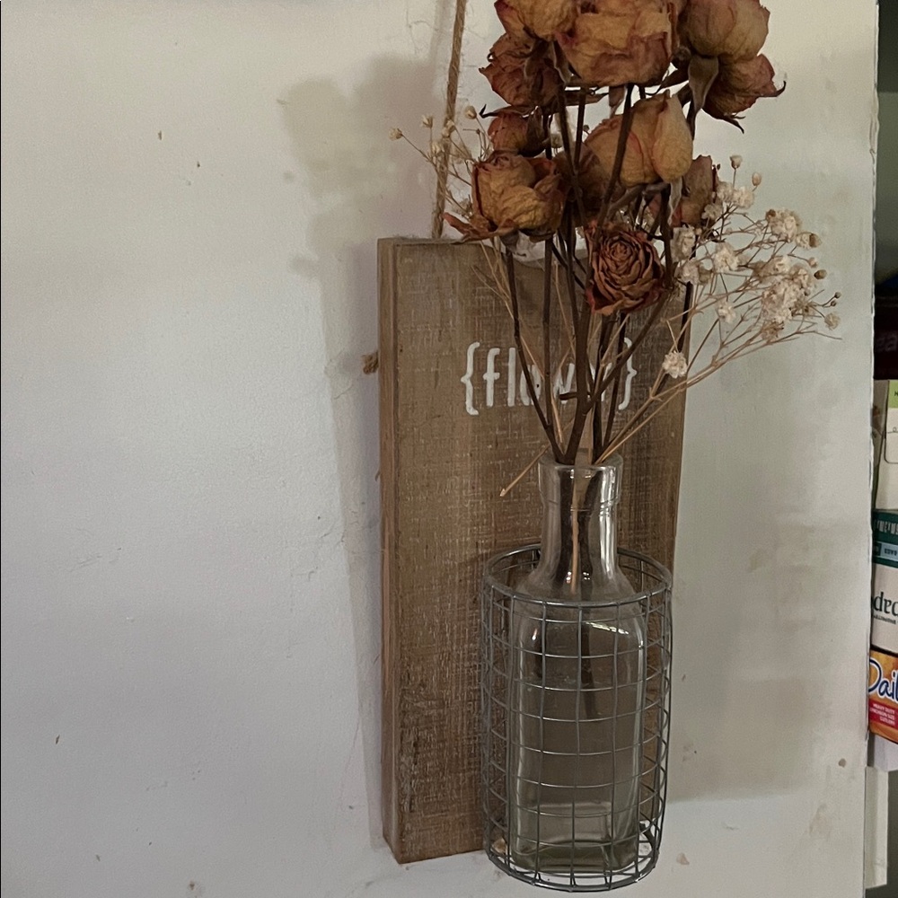 Rustic Wall-Mounted Vase with Dried Flowers